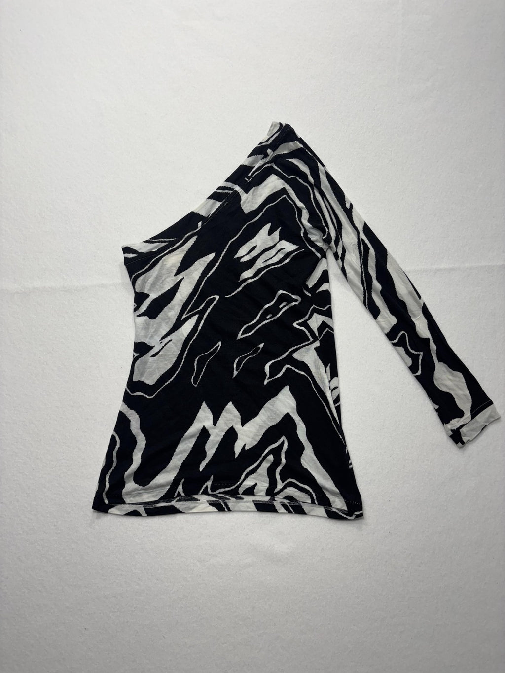 Armani Exchange Shirt Womens XS Black One Shoulder Long Sleeve Zebra Print Top