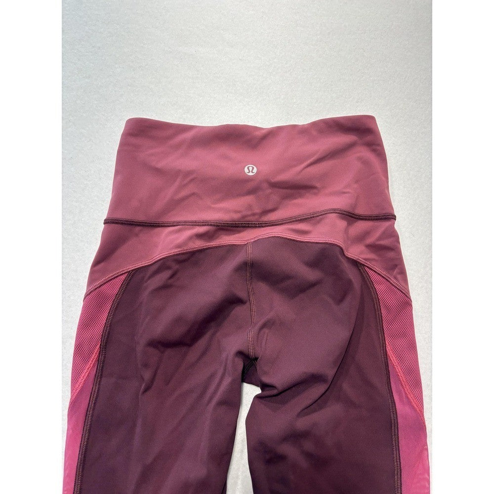 Lululemon Leggings Womens 4 Red Colorblock High Rise Crop 23.5 Inseam Pocket