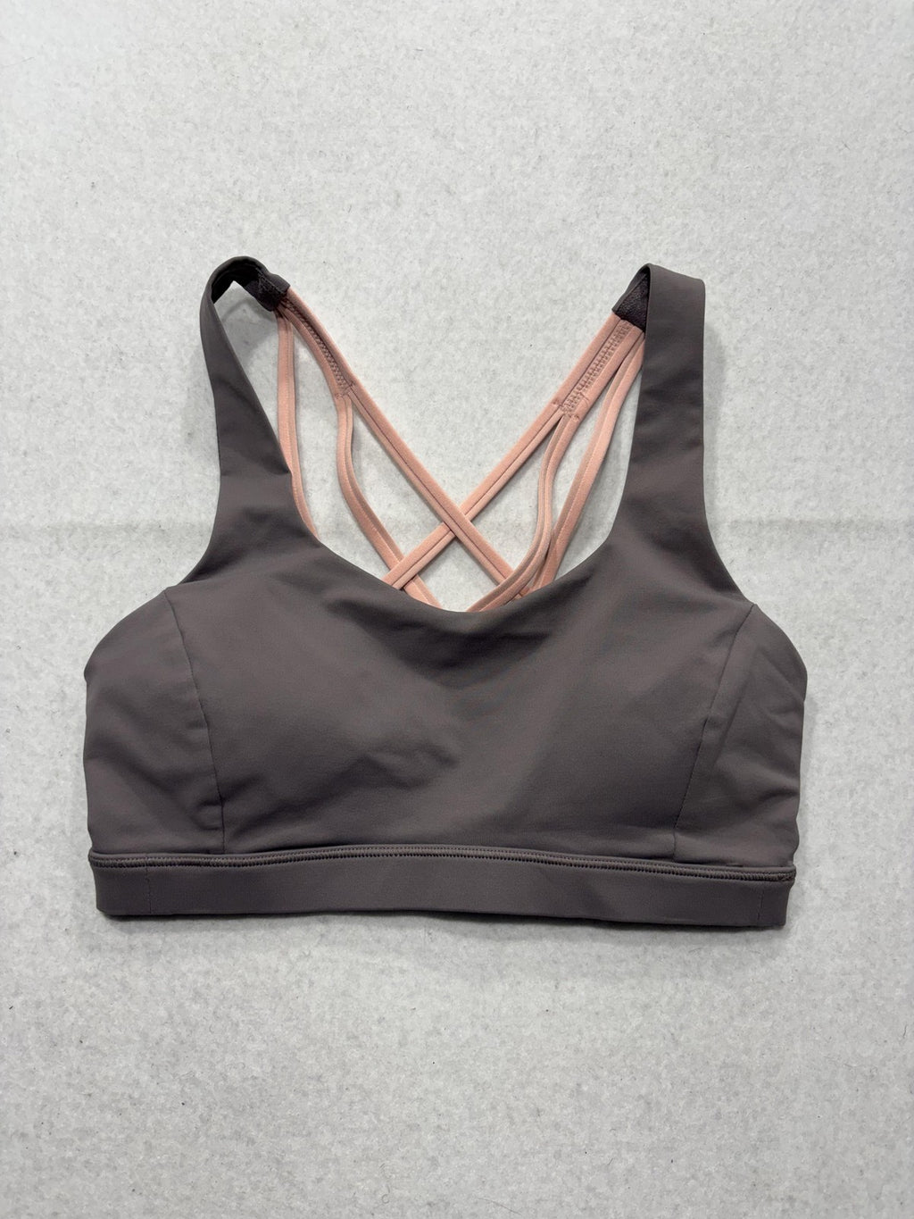 Lululemon Sports Bra Womens 4 Gray Pink Strappy Crossback Medium Support Yoga