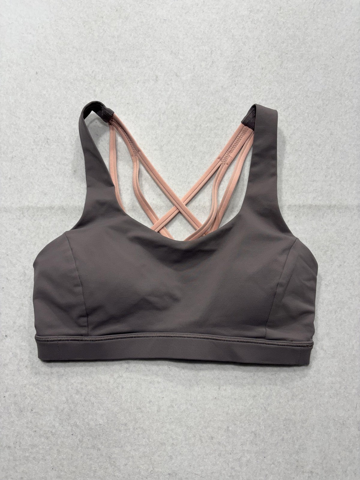 Lululemon Sports Bra Womens 4 Gray Pink Strappy Crossback Medium Support Yoga