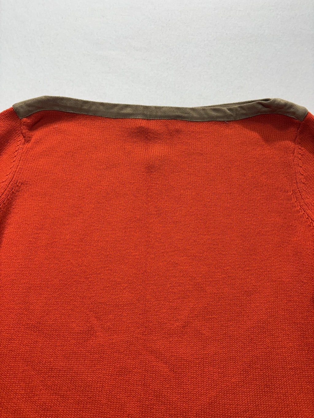 Lauren Ralph Lauren Sweater Womens Large Orange Boat Neck Faux Suede Trim Knit