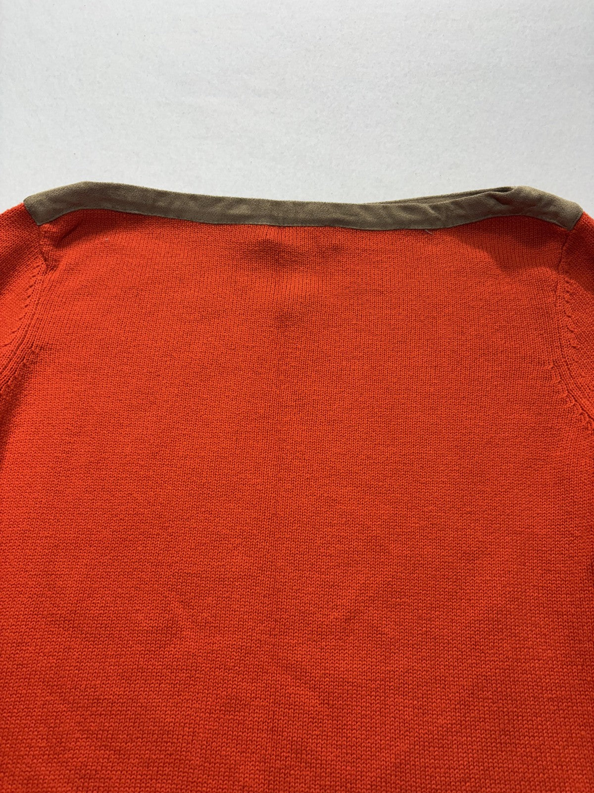 Lauren Ralph Lauren Sweater Womens Large Orange Boat Neck Faux Suede Trim Knit