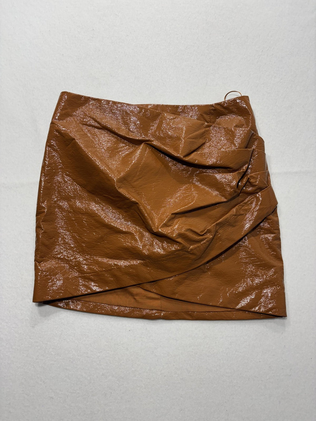 BEC + BRIDGE Skirt Womens 6 Brown Copper Faux Leather Asymmetric Drape Mini Zip