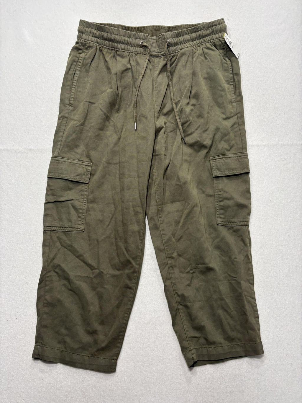 Gap Cargo Pants Womens M Petite Green Twill Crop Elastic Waist Pull On Relaxed