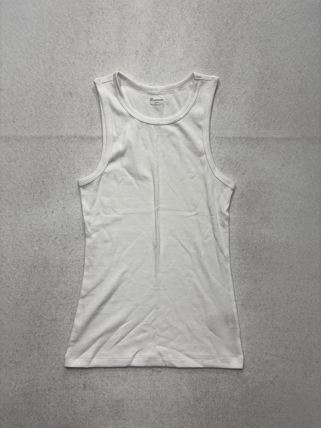 No Boundaries Tank Top Juniors S White Ribbed Knit Scoop Neck Basic Stretch
