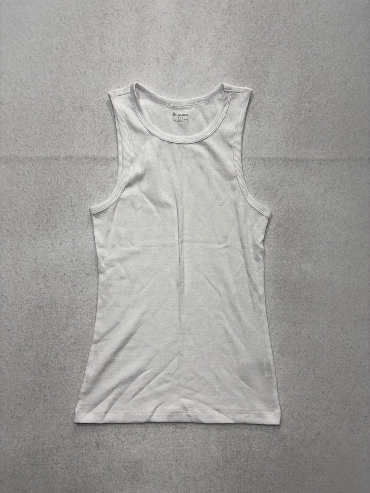 No Boundaries Tank Top Juniors S White Ribbed Knit Scoop Neck Basic Stretch