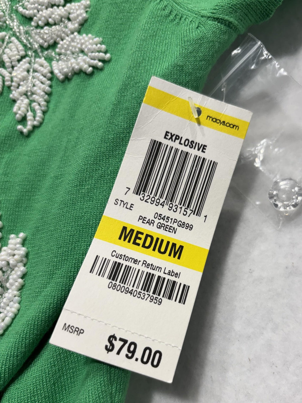 INC International Concepts Cardigan Womens Medium Green Beaded Short Sleeve
