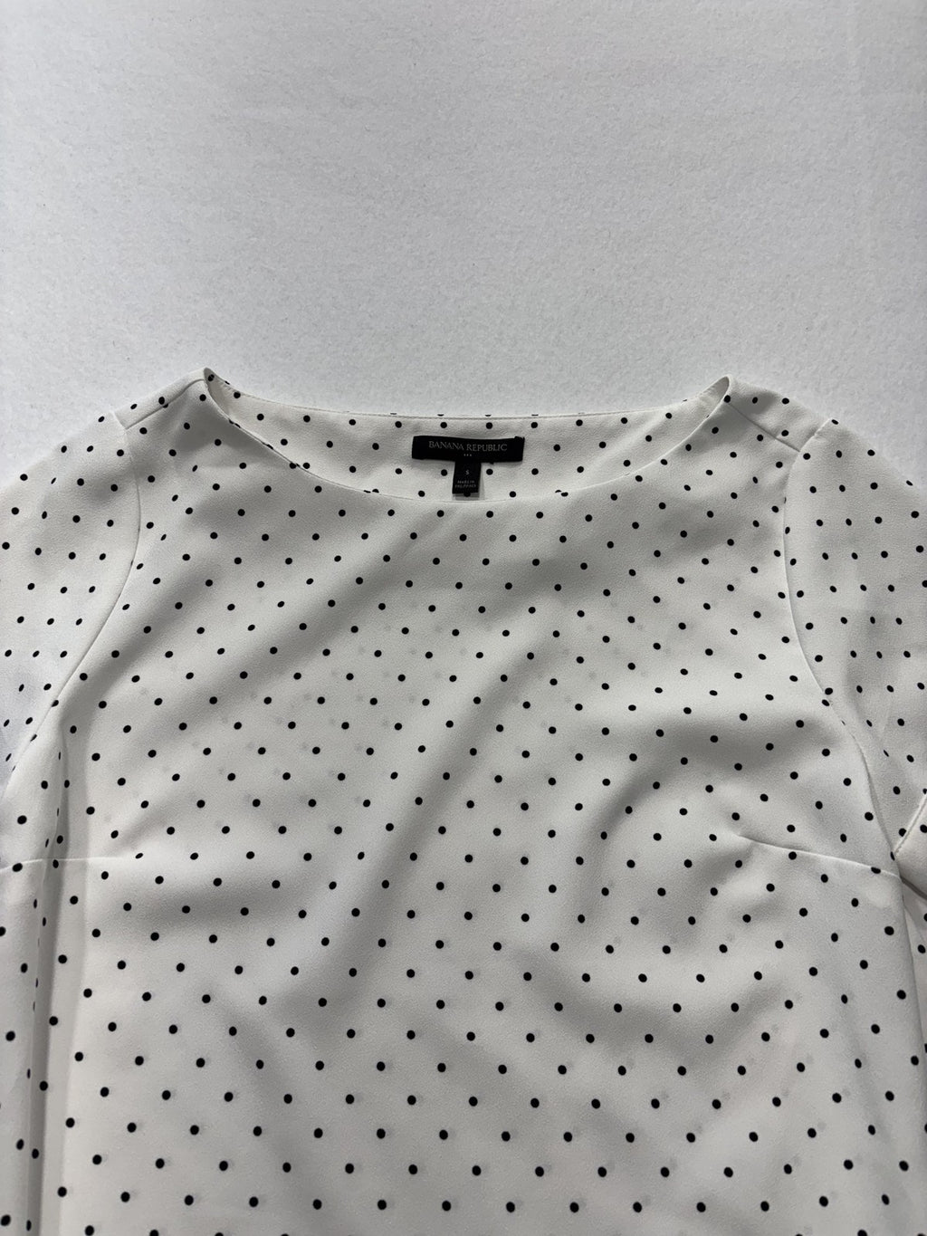 Banana Republic Blouse Womens S Petite White Polka Dot Boatneck Short Sleeve Top