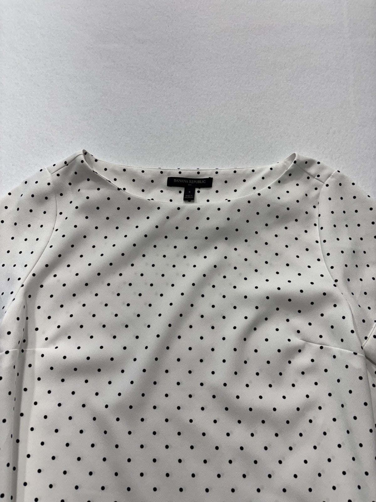 Banana Republic Blouse Womens S Petite White Polka Dot Boatneck Short Sleeve Top