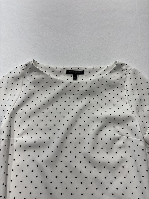 Banana Republic Blouse Womens S Petite White Polka Dot Boatneck Short Sleeve Top