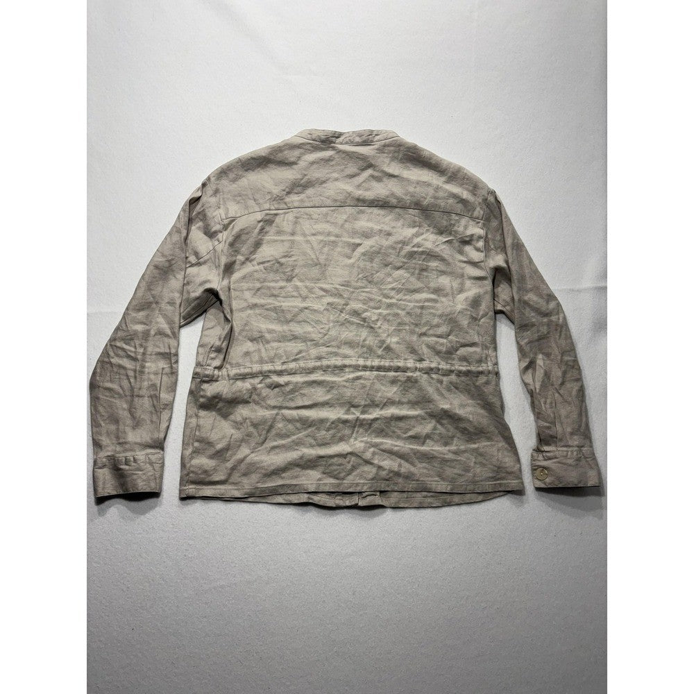 Maeve Anthropologie Womens L Beige Linen Collarless Zip Utility Jacket OB1534006