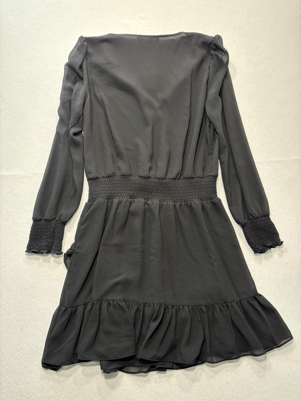 Michael Michael Kors Dress Womens M Black Chiffon Wrap Smocked Ruffle Lined
