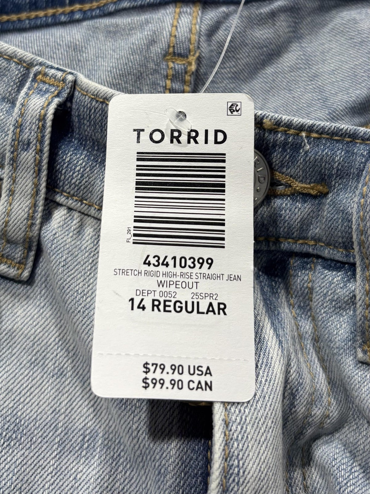 Torrid Jeans Womens 14 Plus Blue Light Wash High Rise Straight Distressed 36x30