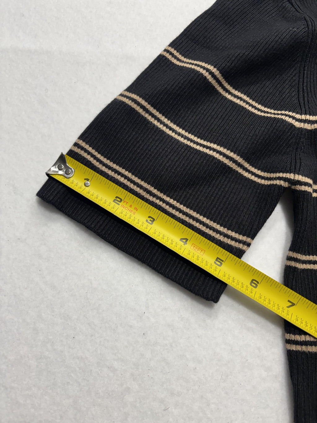 Ellen Tracy Sweater Womens Large Black Stripe Mock Neck Jeweled Shoulder Knit