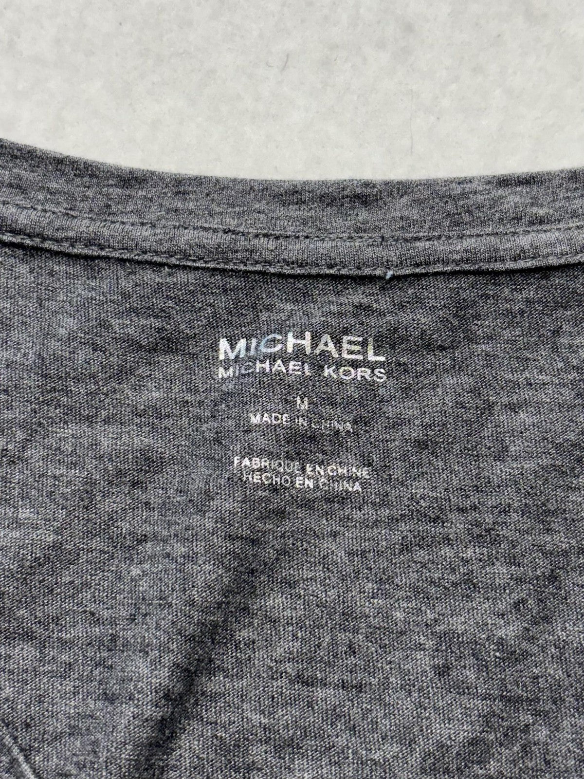 MICHAEL Michael Kors Shirt Womens Medium Gray Leopard MK Logo Short Sleeve Tee