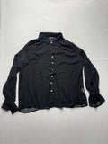 Sonja Betro Blouse Womens 2X Plus Black Polka Dot Ruffle Sleeve Sheer Chiffon