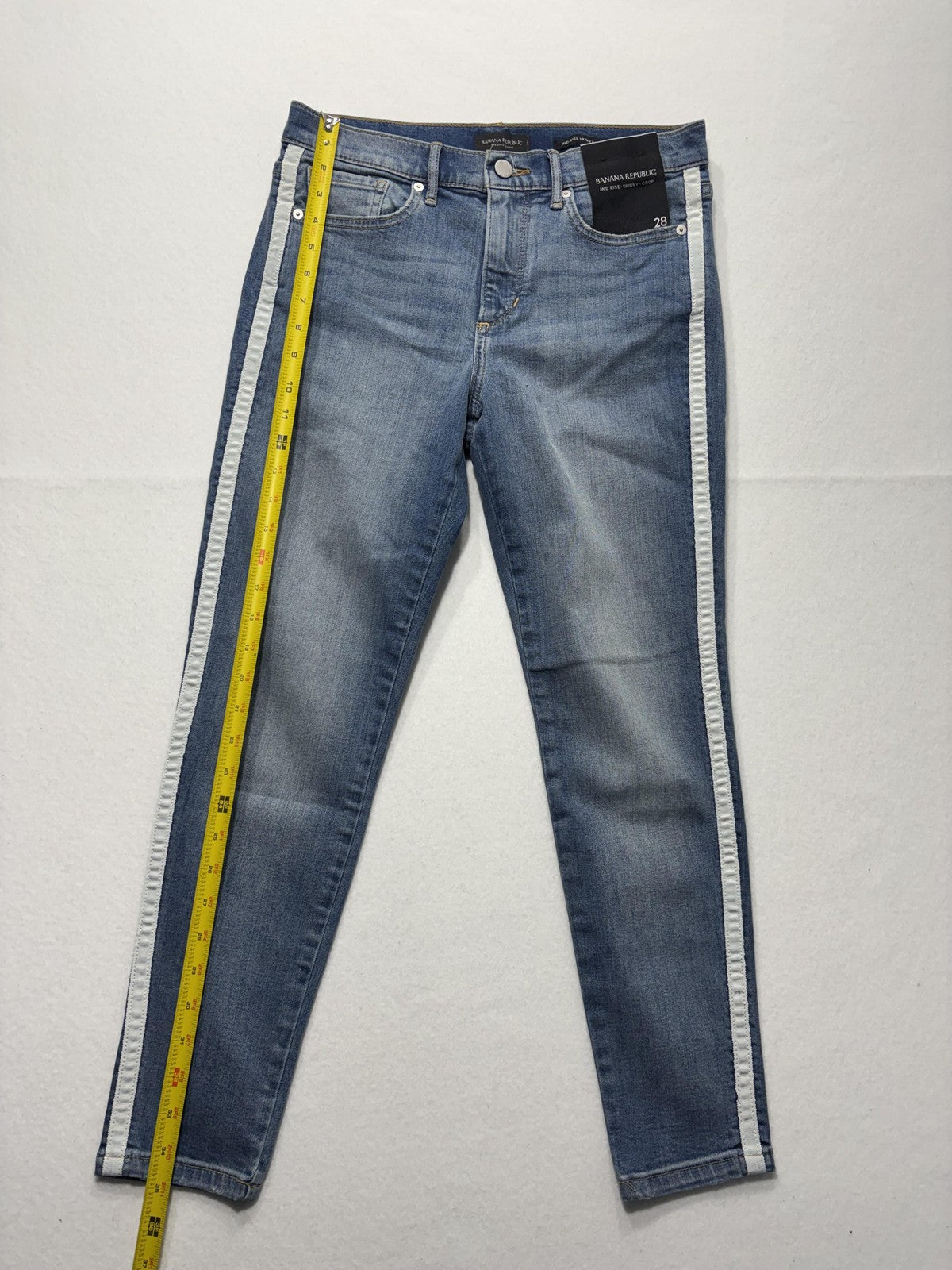 Banana Republic Jeans Womens 28 Blue Wash Mid Rise Skinny Crop Stripe 28x27.5