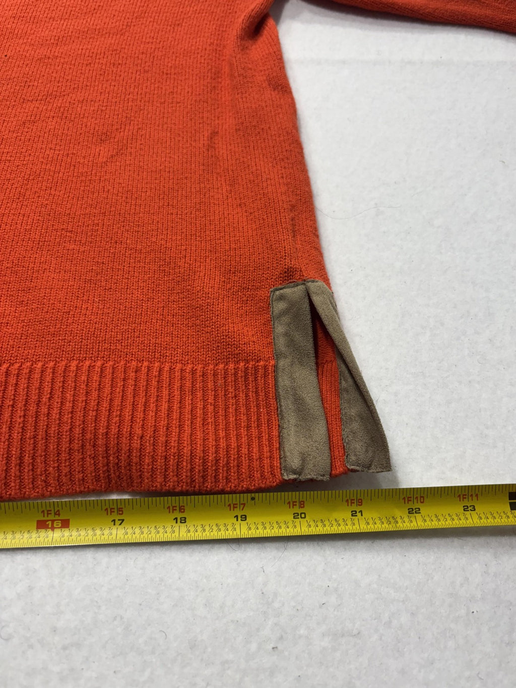 Lauren Ralph Lauren Sweater Womens Large Orange Boat Neck Faux Suede Trim Knit