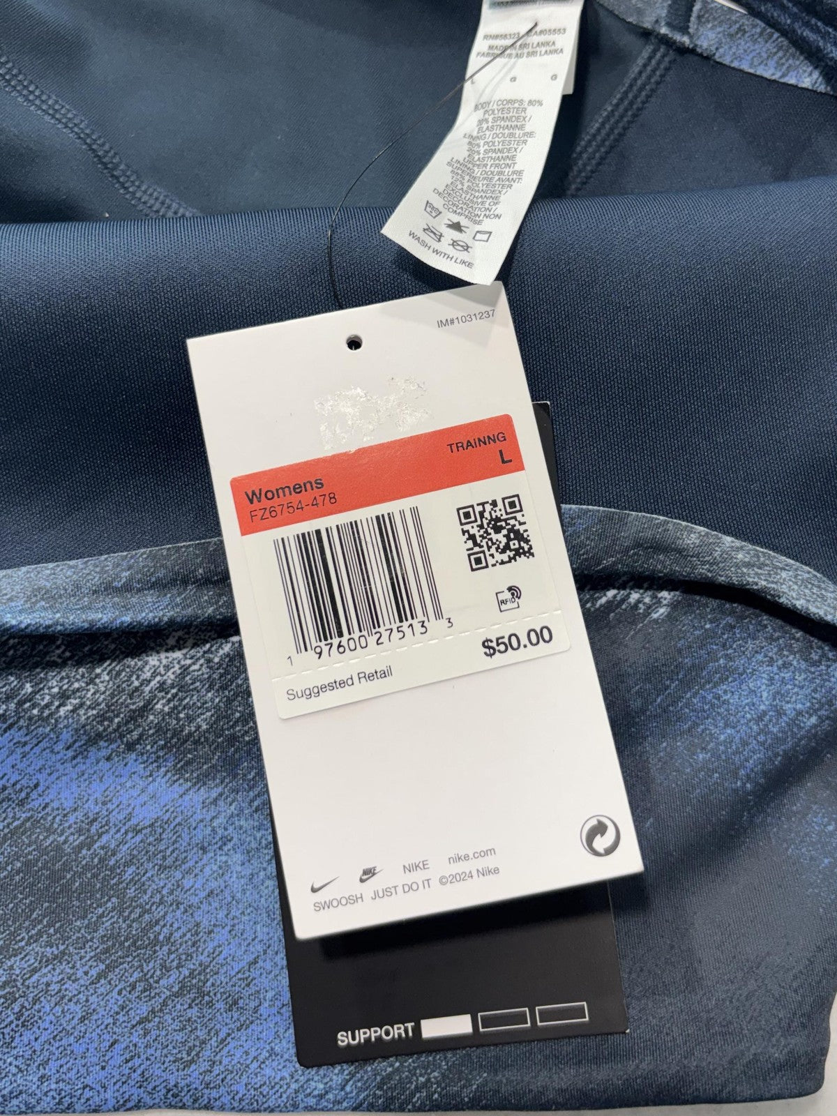 Nike Sports Bra Womens Large Blue Tie Dye Adjustable Strap Low Support Training