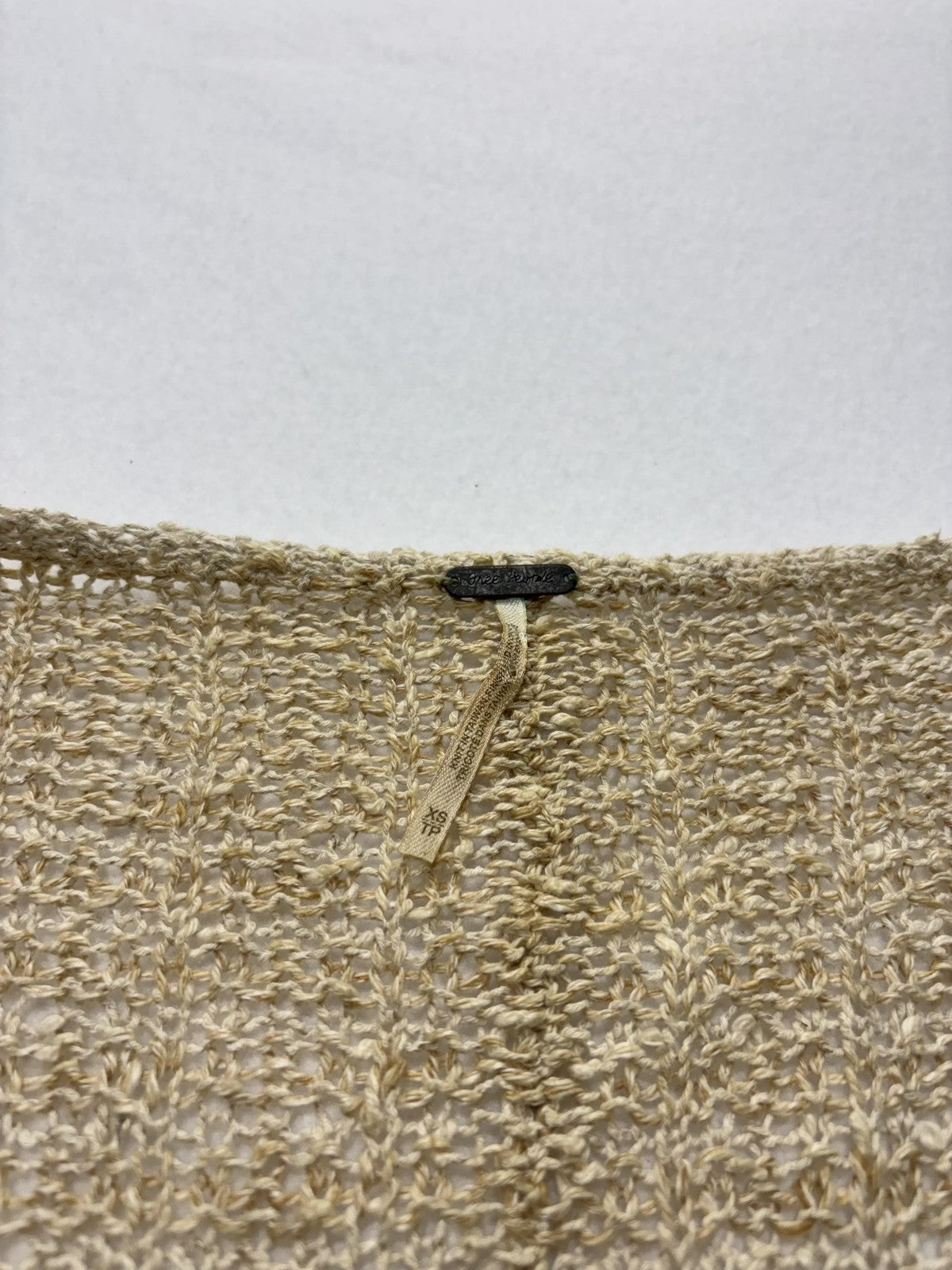 Free People Sweater Womens XS Beige V Neck Long Sleeve Open Knit Crochet Boho