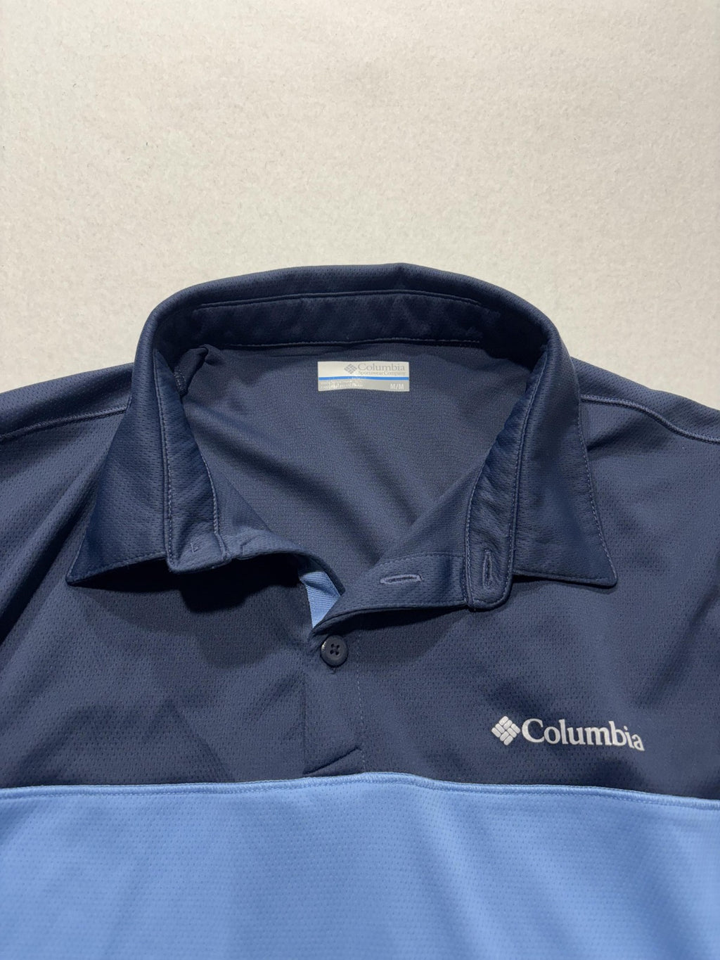 Columbia Omni-Shade Polo Shirt Mens Medium Blue Colorblock Golf UV Protection