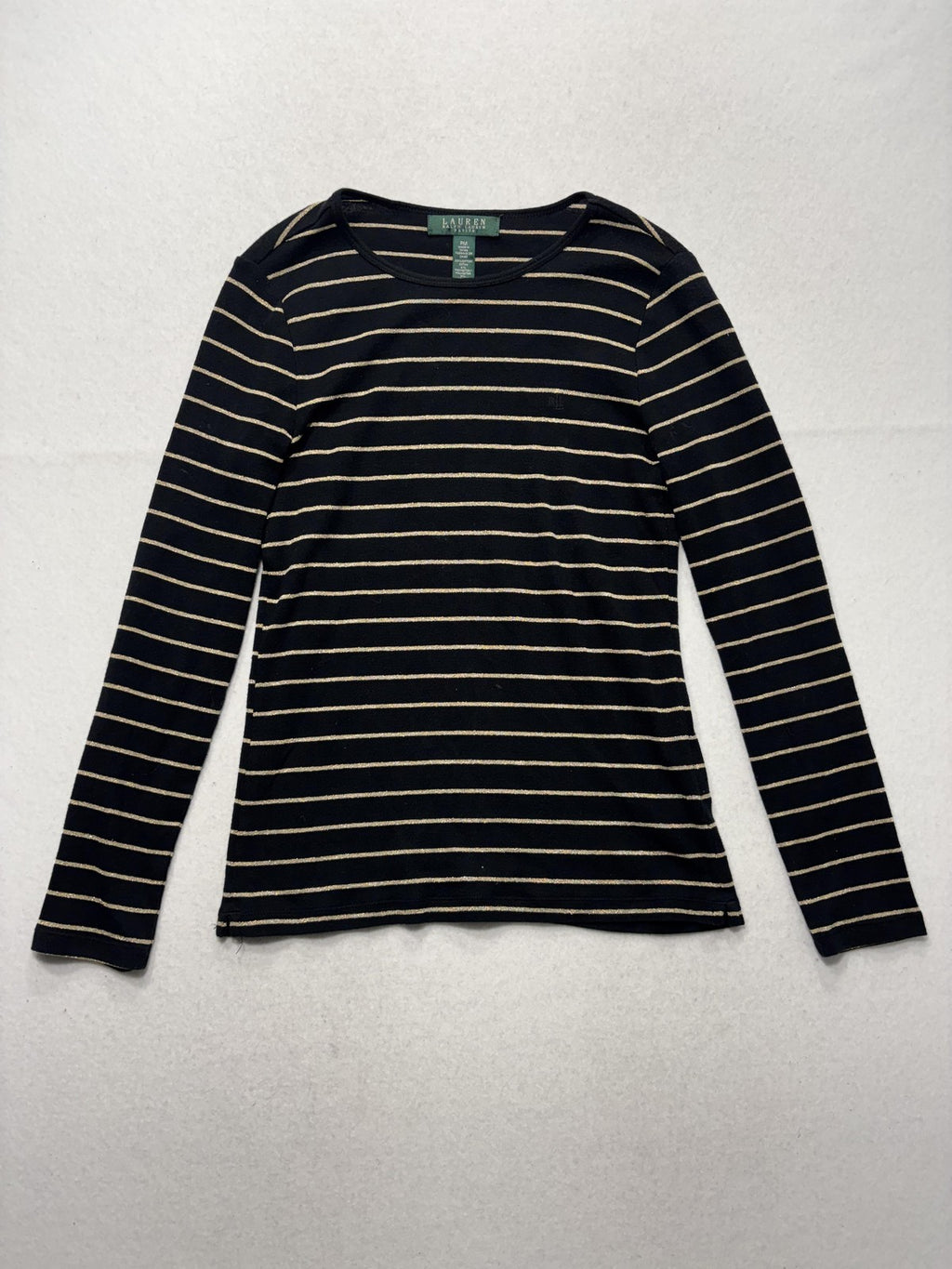 Lauren Ralph Lauren Shirt Womens PM Black Metallic Stripe Crew Neck Long Sleeve