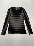 Lauren Ralph Lauren Shirt Womens PM Black Metallic Stripe Crew Neck Long Sleeve