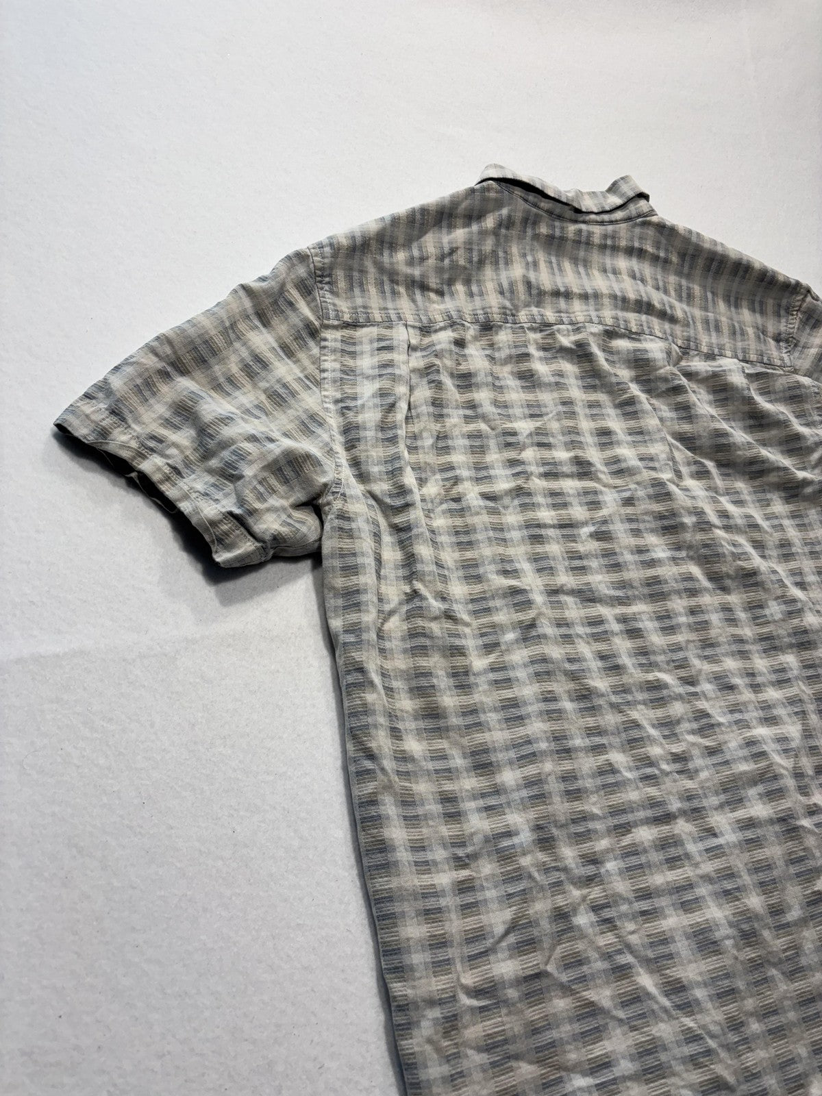 Tommy Bahama Shirt Mens Medium Gray Plaid Silk Cotton Short Sleeve Button Up