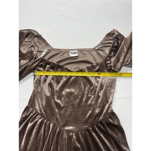 Arula Womens 0X Brown Velvet Puff Sleeve Fit Flare Party Dress ALD45118-018