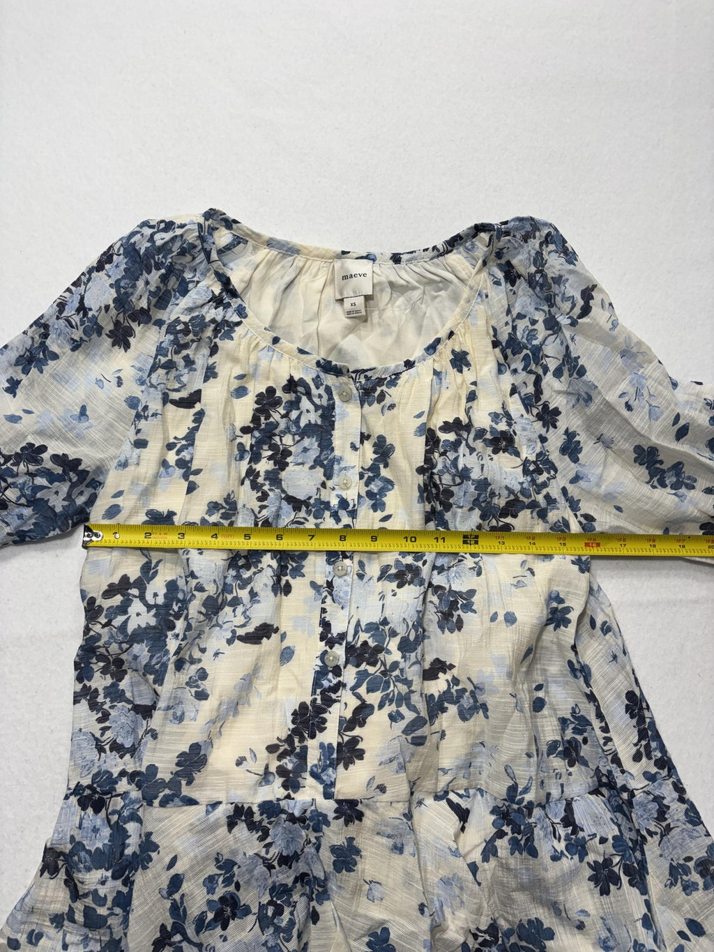 Maeve Blouse Womens XS Blue Floral Ruffle Bell Sleeve Peasant Boho Top
