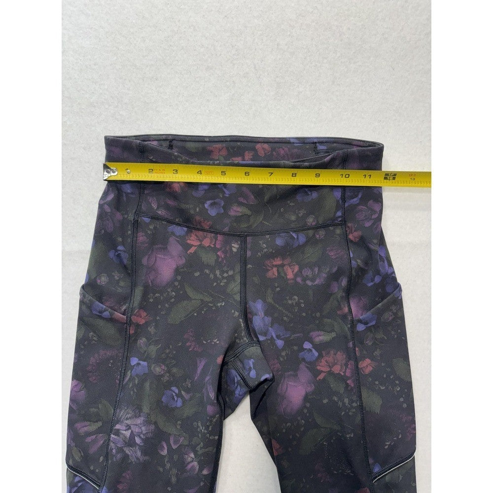 Lululemon Leggings Womens 4 Black Floral High Rise Pocket Ankle Stretch Athletic