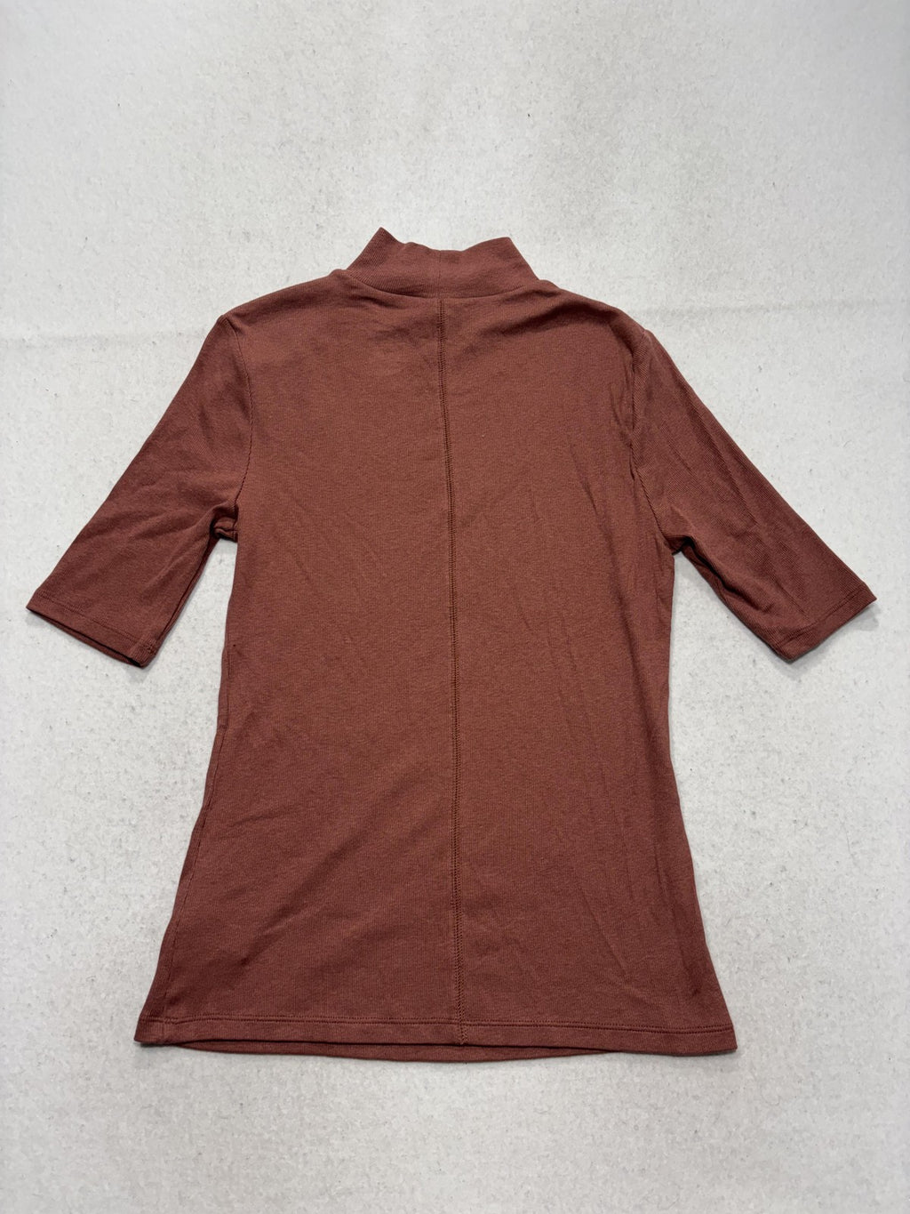 A New Day Shirt Womens Small Brown Mock Neck Short Sleeve Ribbed Knit Tee Casual
