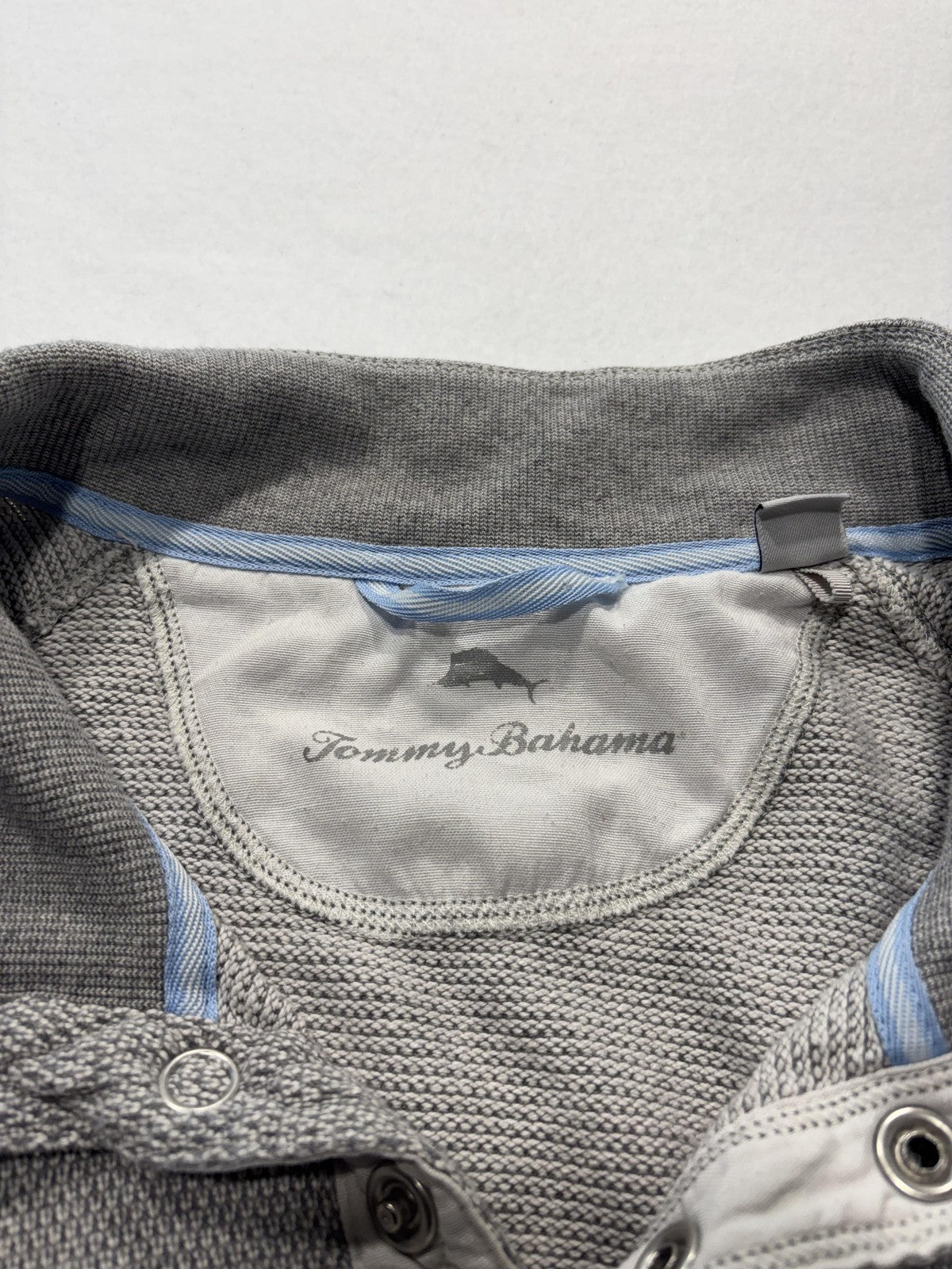Tommy Bahama Sweater Mens 2XL Gray Mock Neck Snap Placket Knit Pullover Pockets