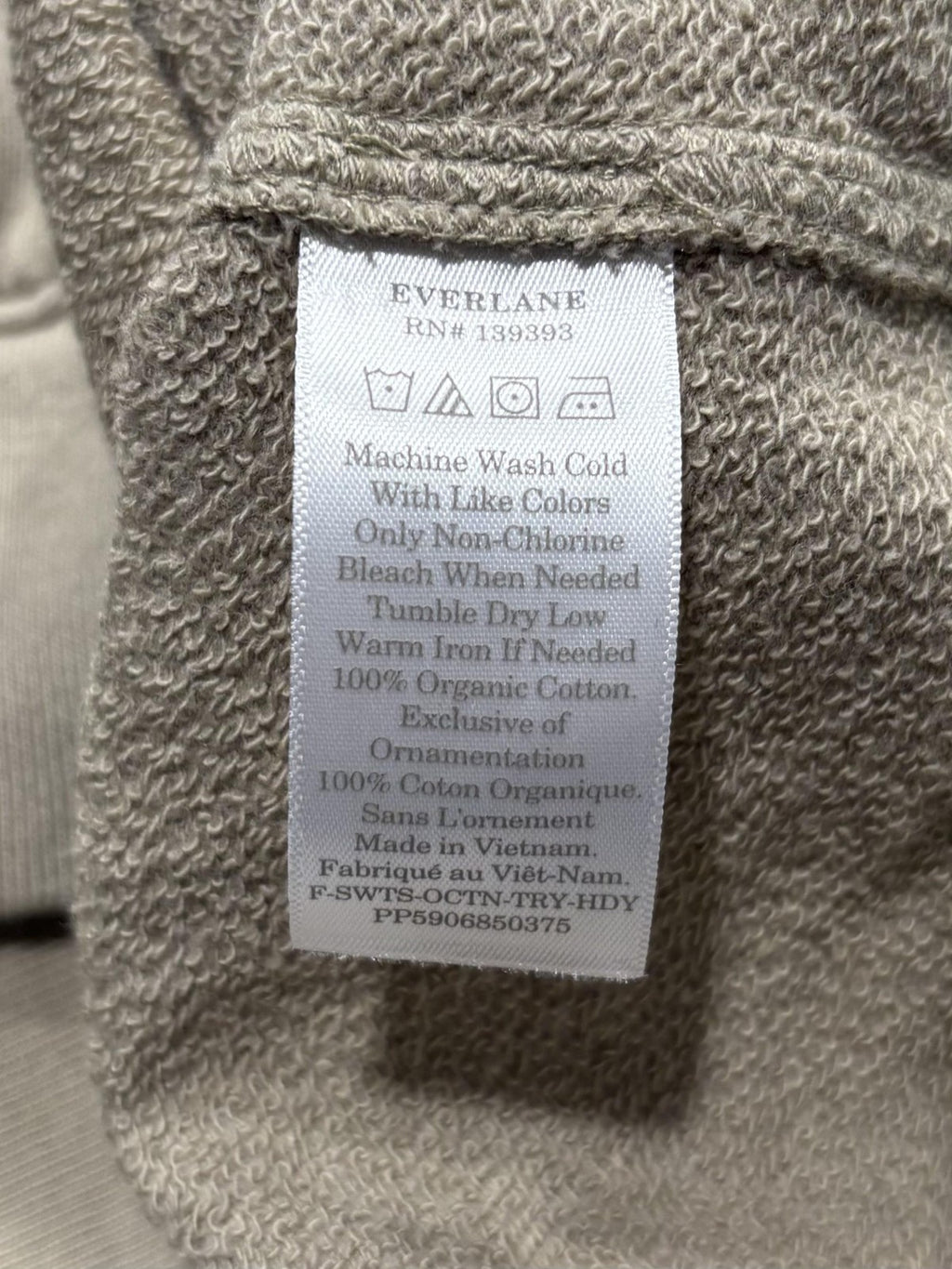 Everlane Hoodie Womens Small Beige Organic Cotton Terry Raglan Pullover Top