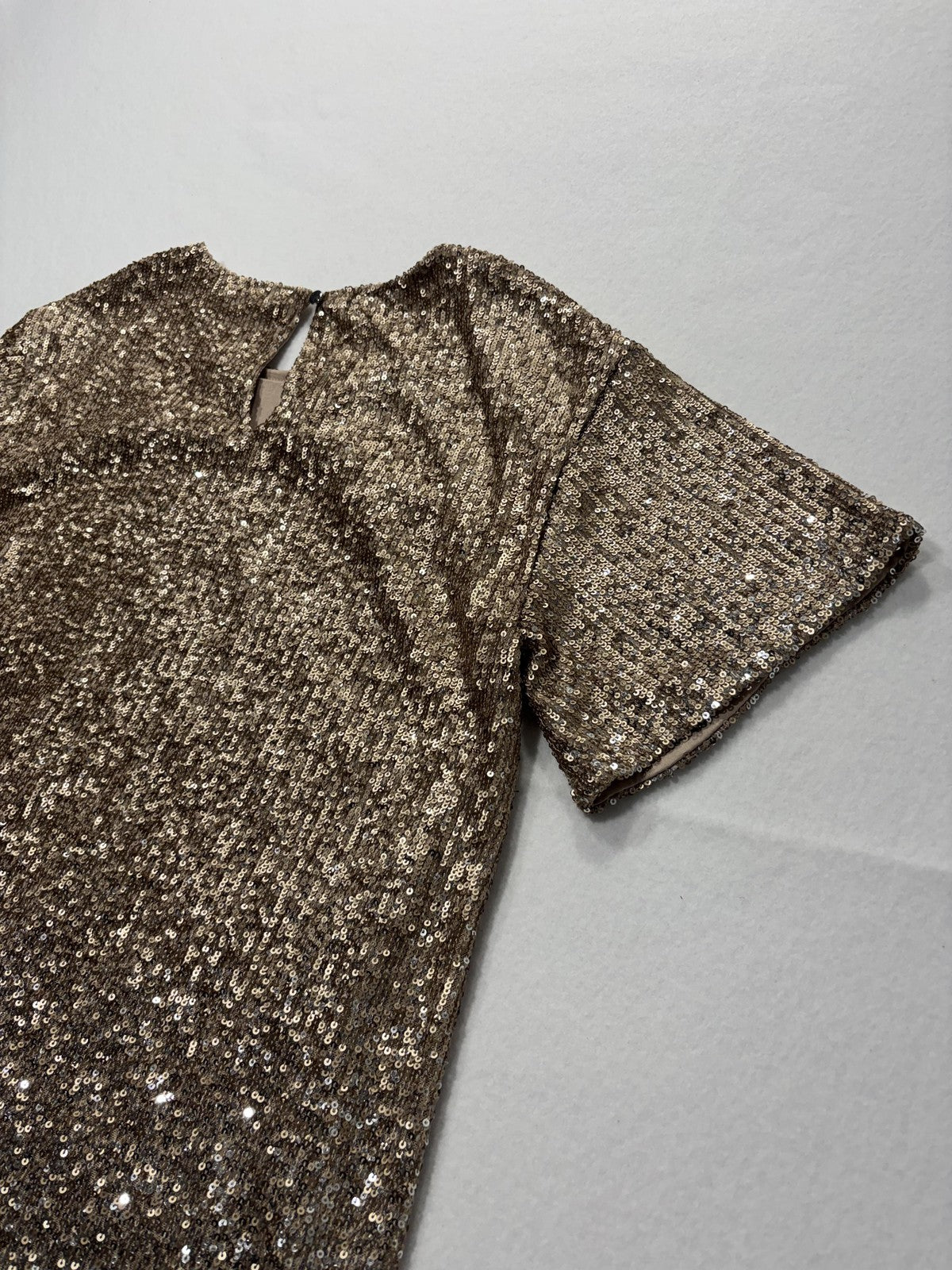 Cable & Gauge Blouse Womens Small Gold Sequin Short Sleeve Party Cocktail Top