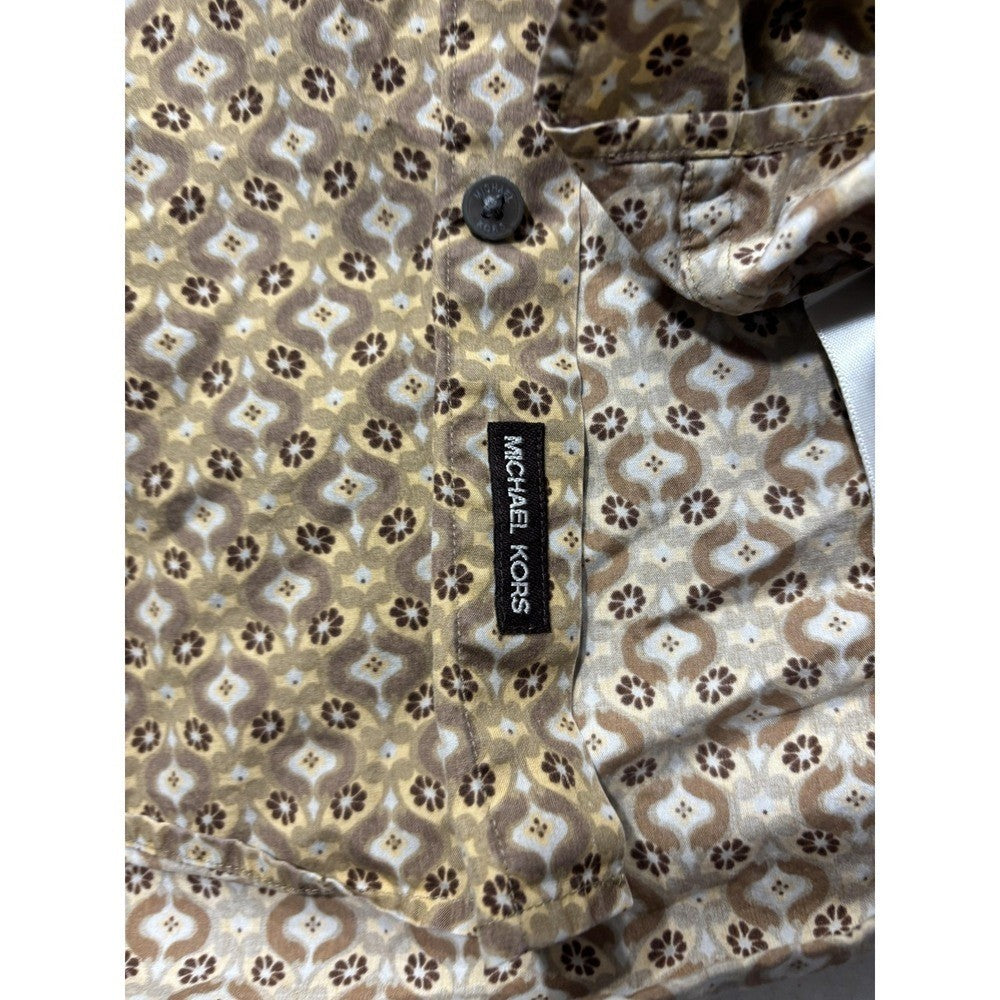 Michael Kors Dress Shirt Mens Large Brown Floral Long Sleeve Tailored Fit Cotton