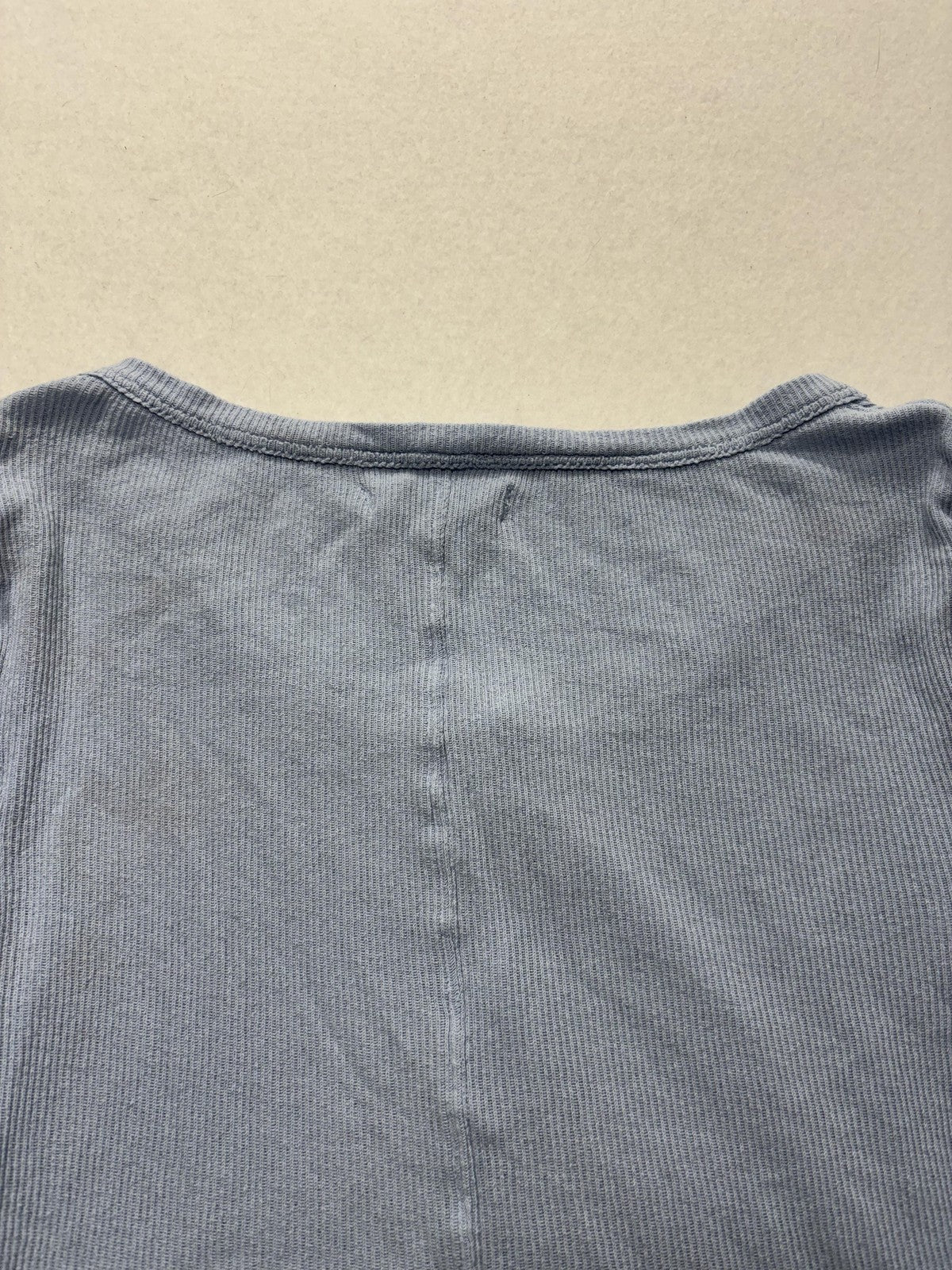 We The Free Shirt Womens XS Blue Scoop Neck Puff Sleeve Cropped Button Knit Top