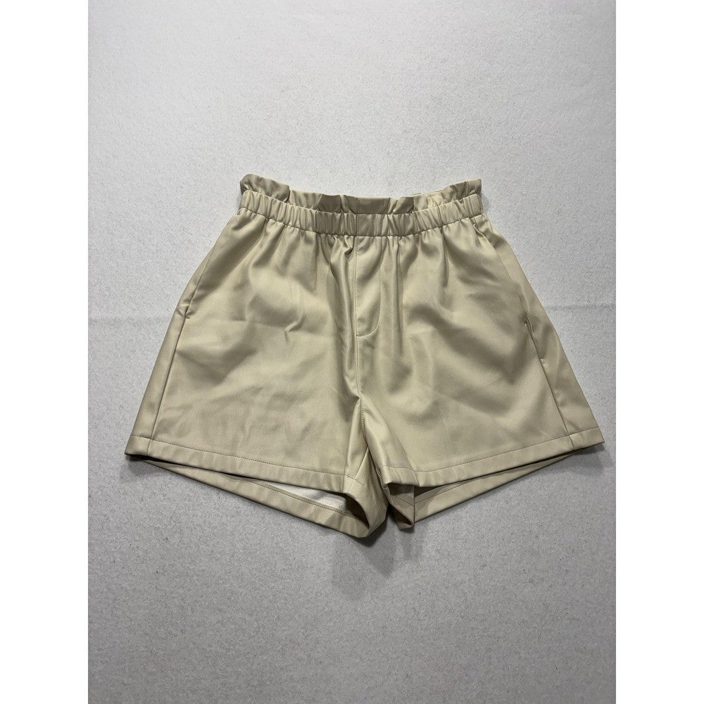 Steve Madden Womens Beige Faux Leather Paperbag Waist Pull On Shorts BL13940X S