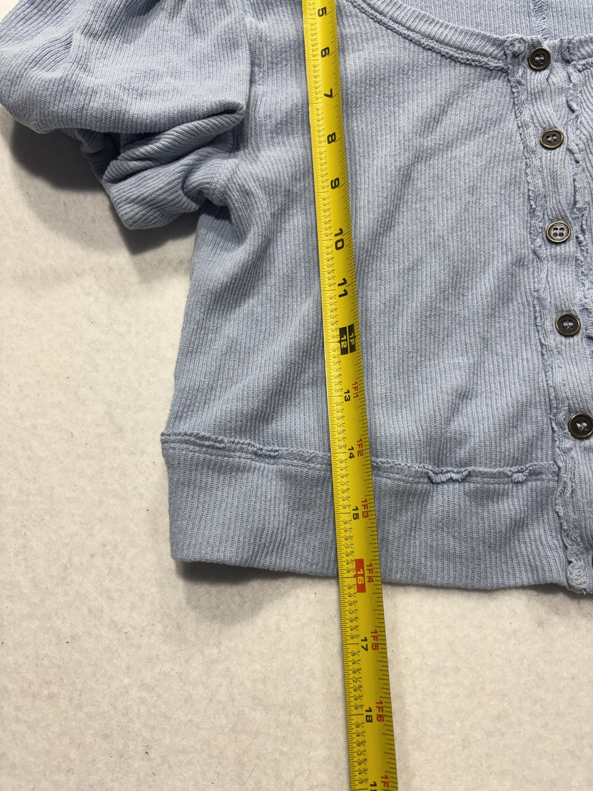 We The Free Shirt Womens XS Blue Scoop Neck Puff Sleeve Cropped Button Knit Top