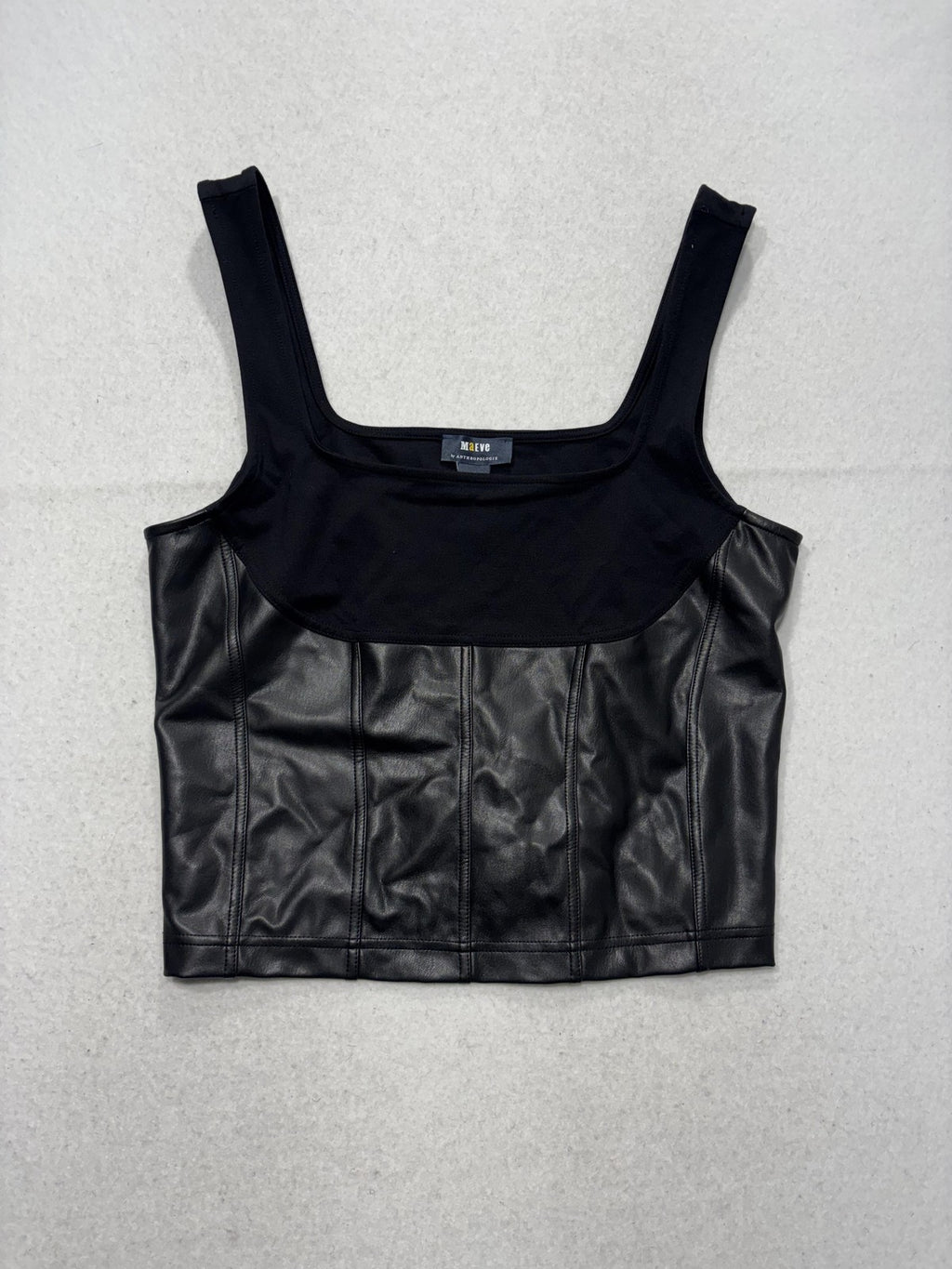 Maeve By Anthropologie Tank Womens Large Black Faux Leather Square Neck Crop