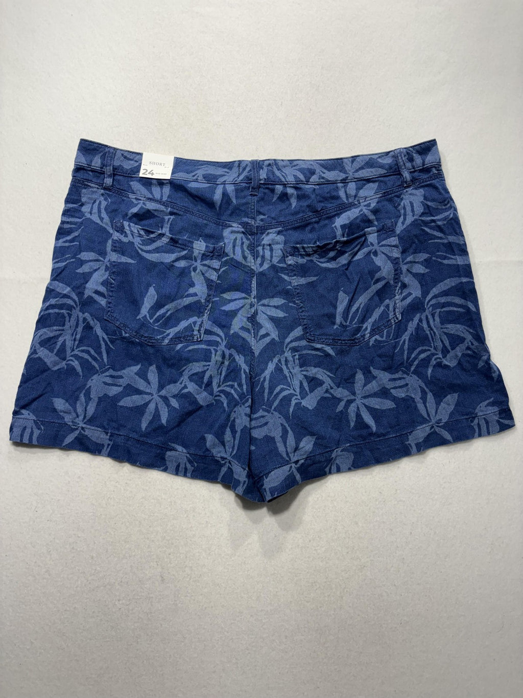 Lane Bryant Shorts Womens 24 Blue Denim Mid Rise Floral Tropical Cut Off