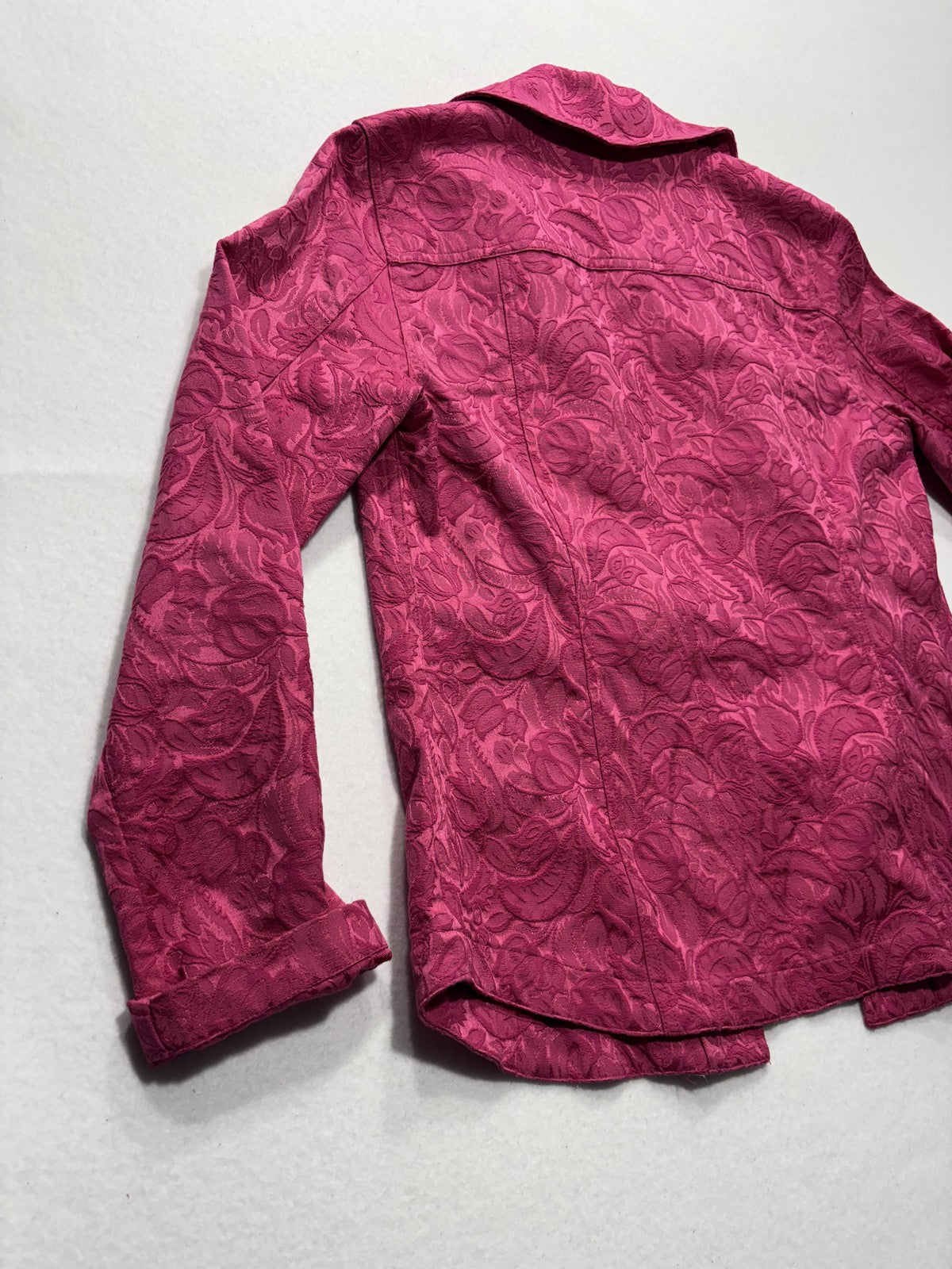 Additions By Chico's Jacket Womens 0 Pink Floral Jacquard Button Front Twill