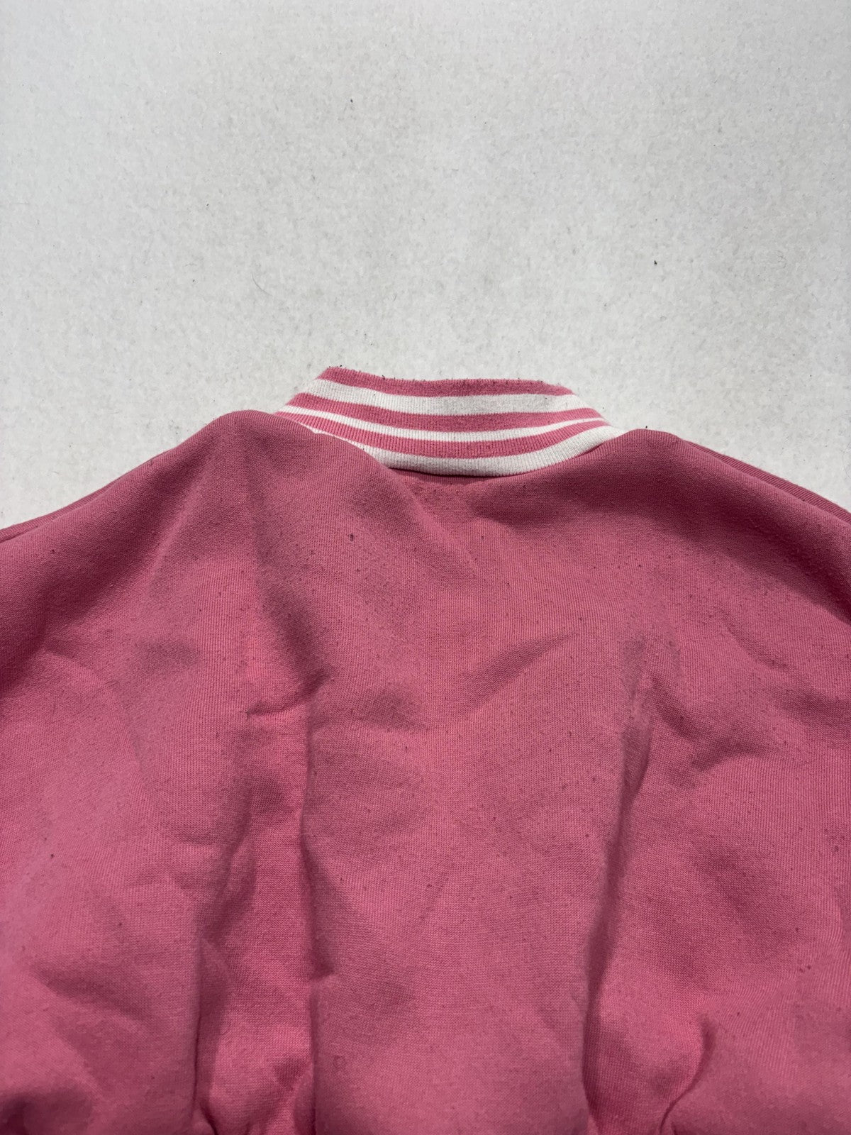 SHEIN Jacket Womens XS Pink Varsity Bomber Letter R Cropped Snap Front Fleece