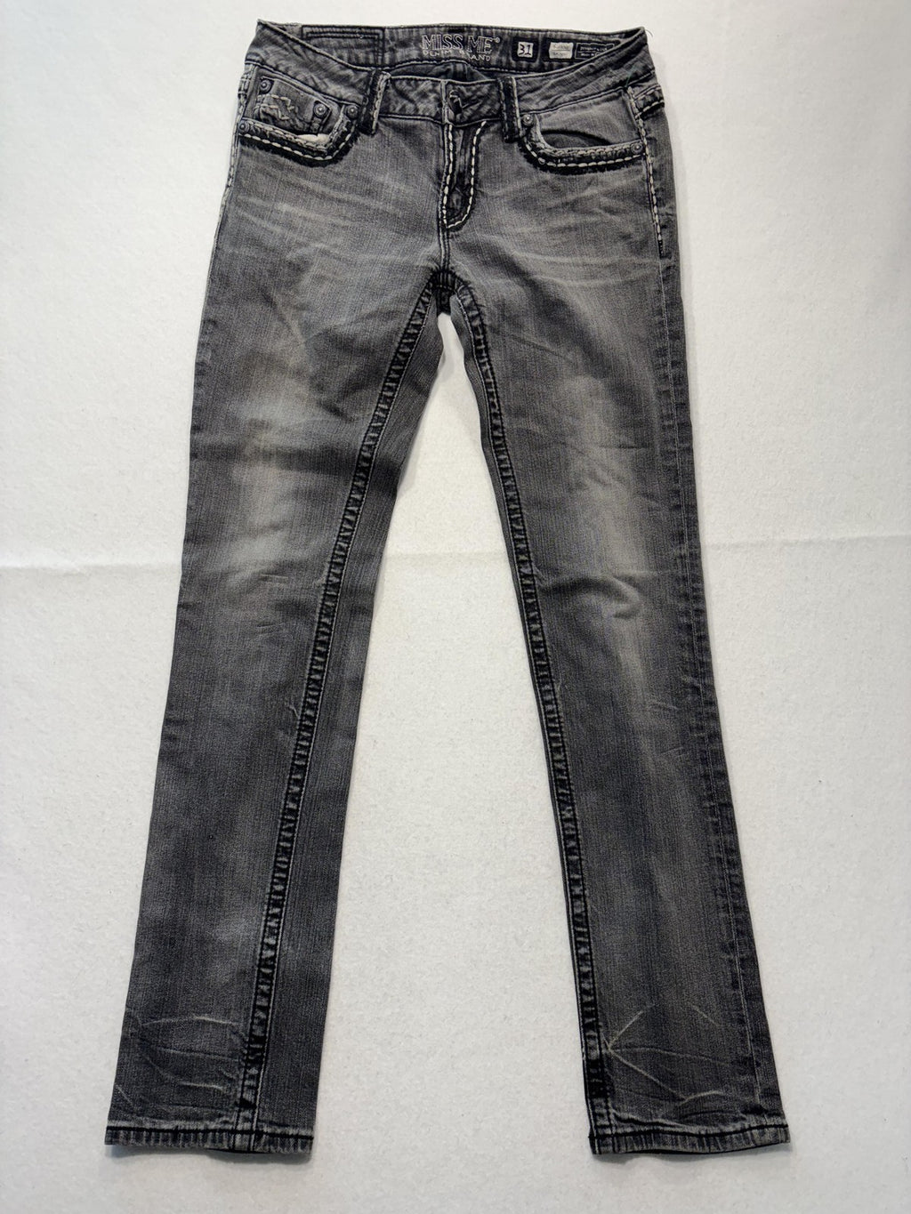 Miss Me Sunny Skinny Jeans Womens 31 Charcoal Wash Mid Rise Embroidered 31x30.5