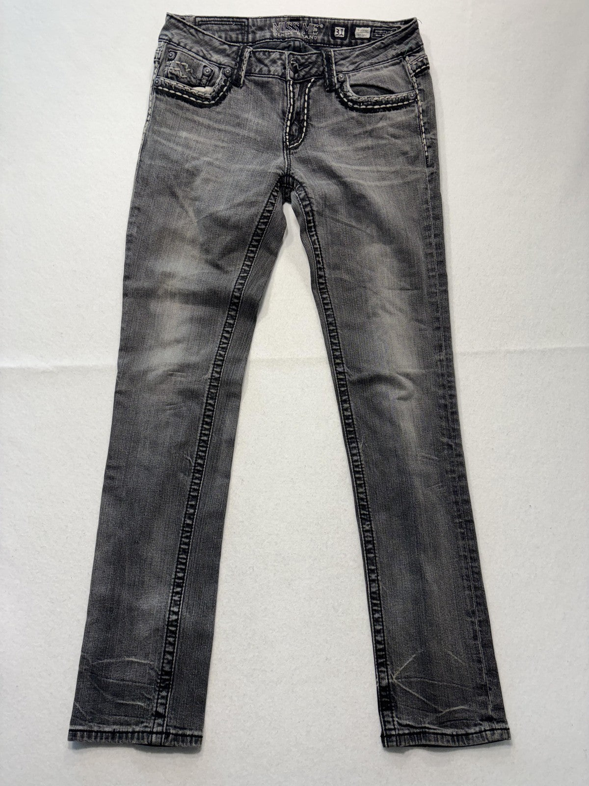 Miss Me Sunny Skinny Jeans Womens 31 Charcoal Wash Mid Rise Embroidered 31x30.5