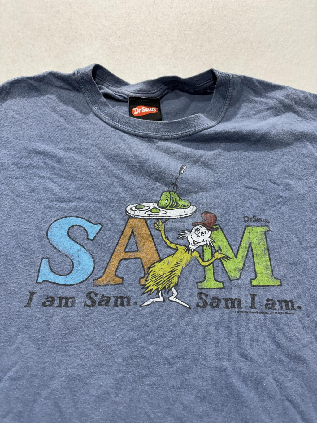 Vintage Dr Seuss Shirt Mens Large Blue Sam I Am Green Eggs Graphic Tee 2001