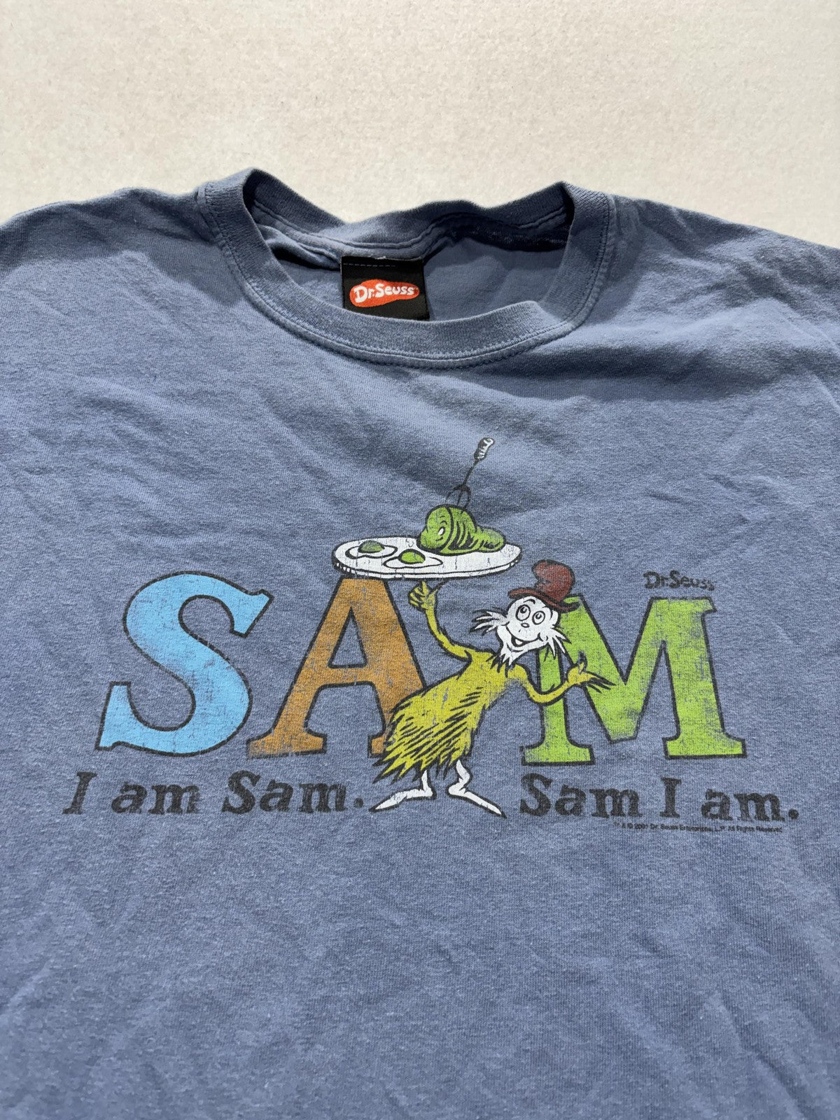 Vintage Dr Seuss Shirt Mens Large Blue Sam I Am Green Eggs Graphic Tee 2001