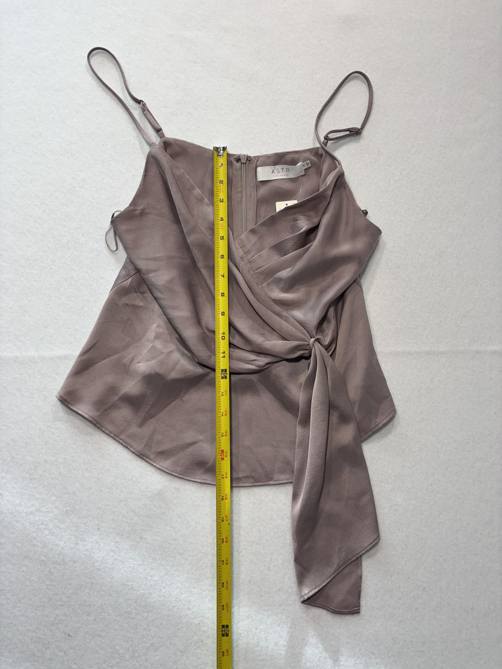 ASTR The Label Tank Womens Medium Taupe Wrap Front Tie Satin Cami Top Party