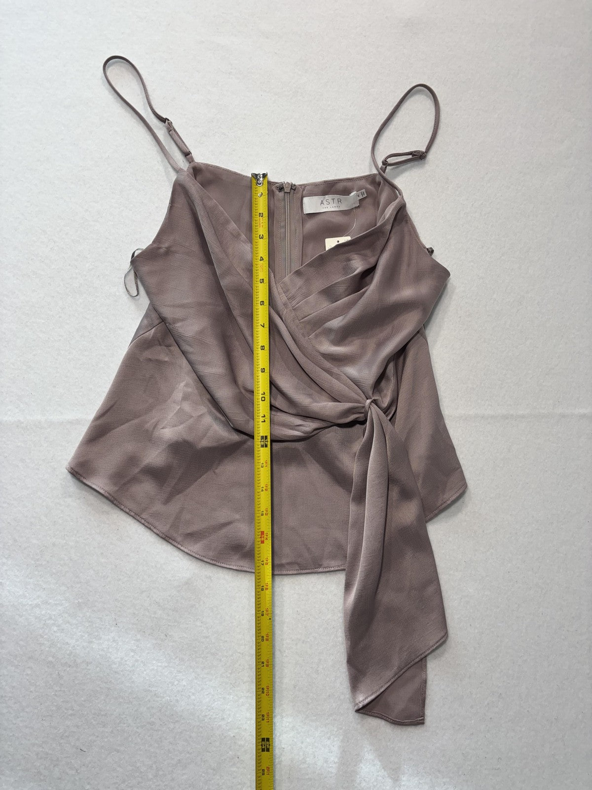 ASTR The Label Tank Womens Medium Taupe Wrap Front Tie Satin Cami Top Party