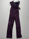 Express Jumpsuit Womens XS Purple Sequin V Neck Wide Leg Sleeveless Party Formal